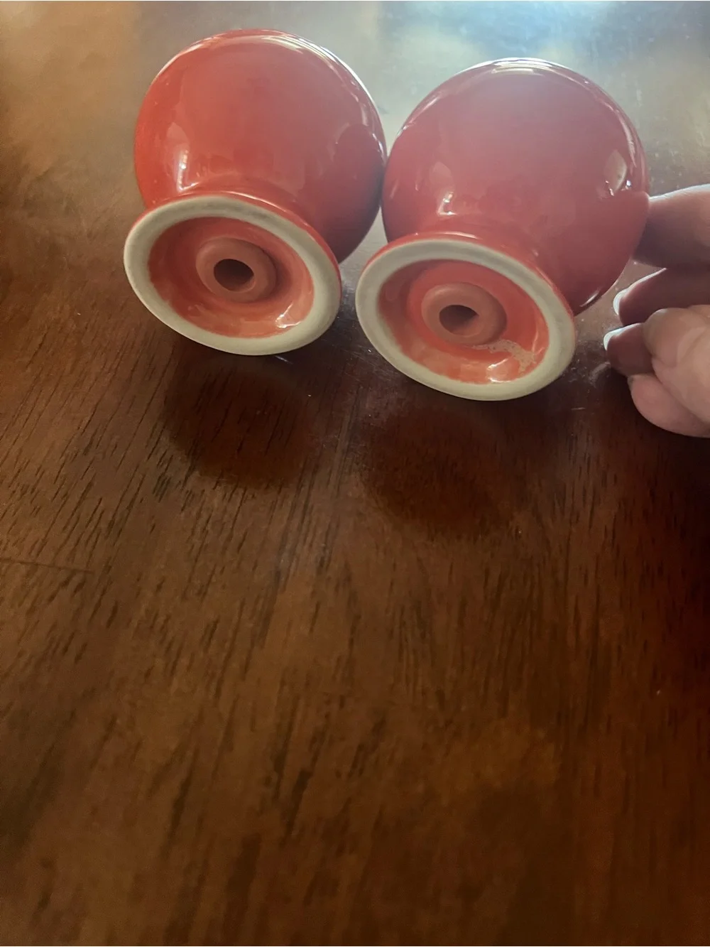 Coral Ceramic Salt and Pepper Shakers - Fiesta-ware, with stoppers